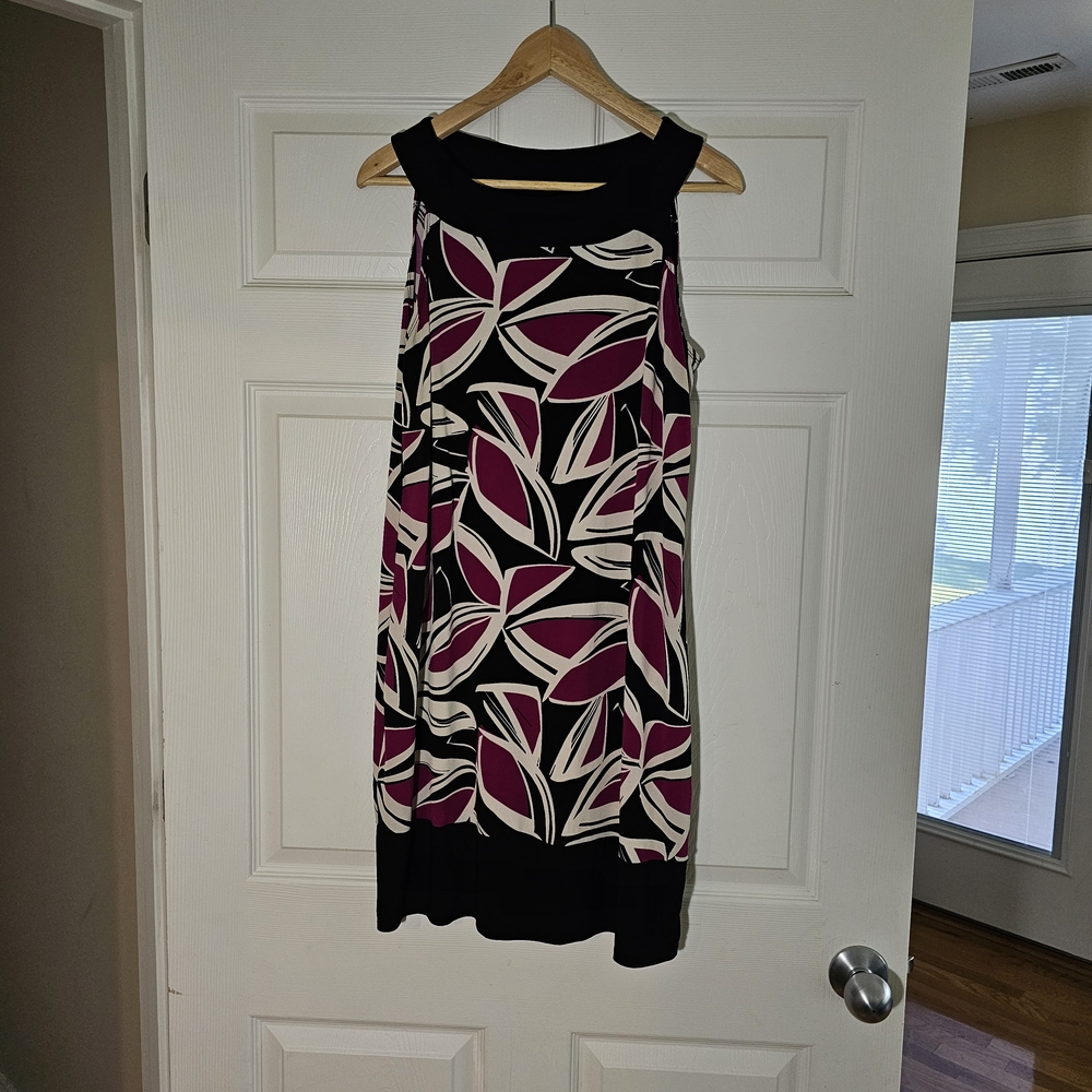 Tiana B women's Black and Pink Leaf Print Dress Size L